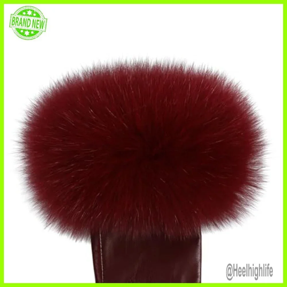 Genuine Lambskin Leather Gloves with Fox Fur Trim, Velvet Lined, Winter Driving